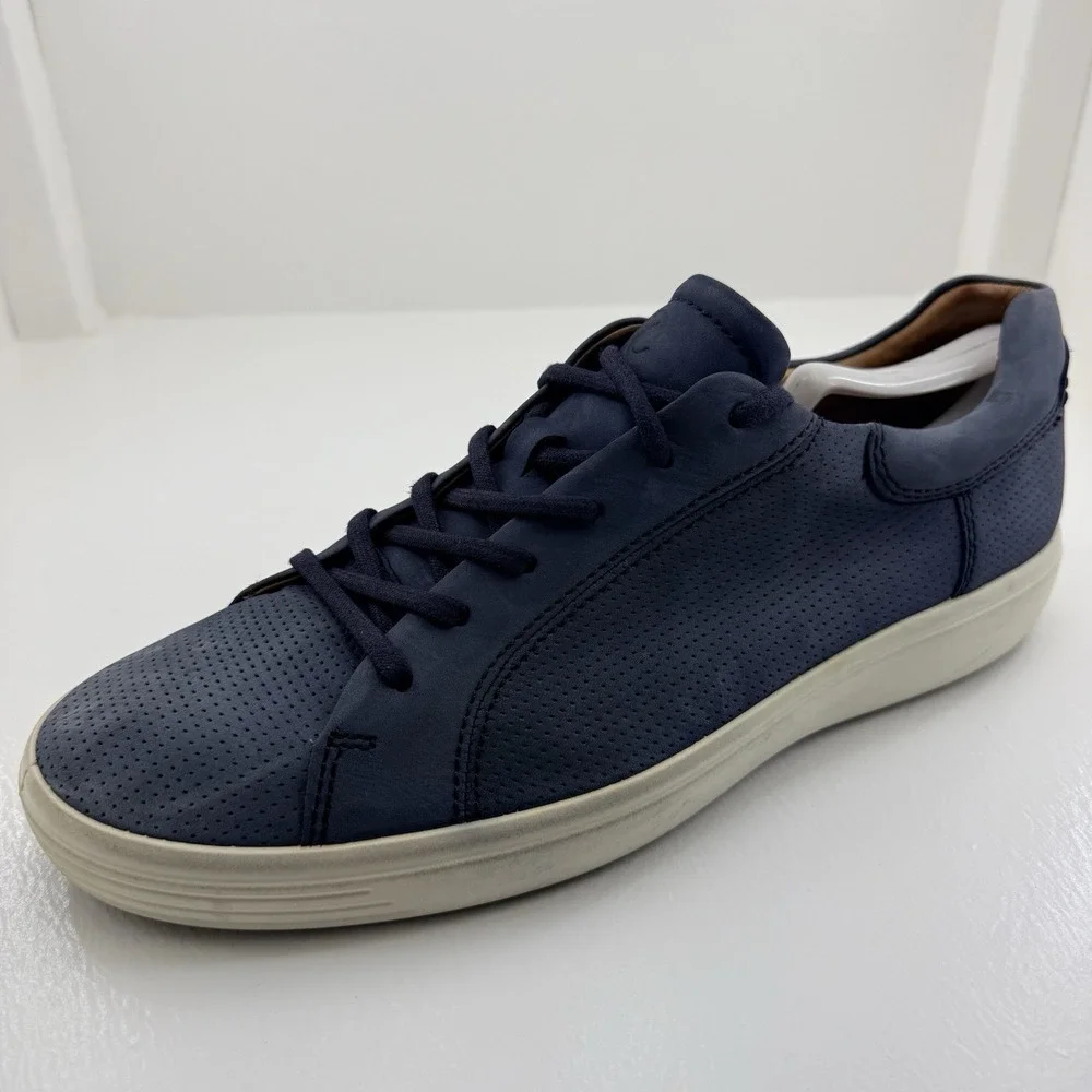 ECCO Soft 7 Street Navy Blue Perforated Leather Sneakers Men's US 12.5 EU 46